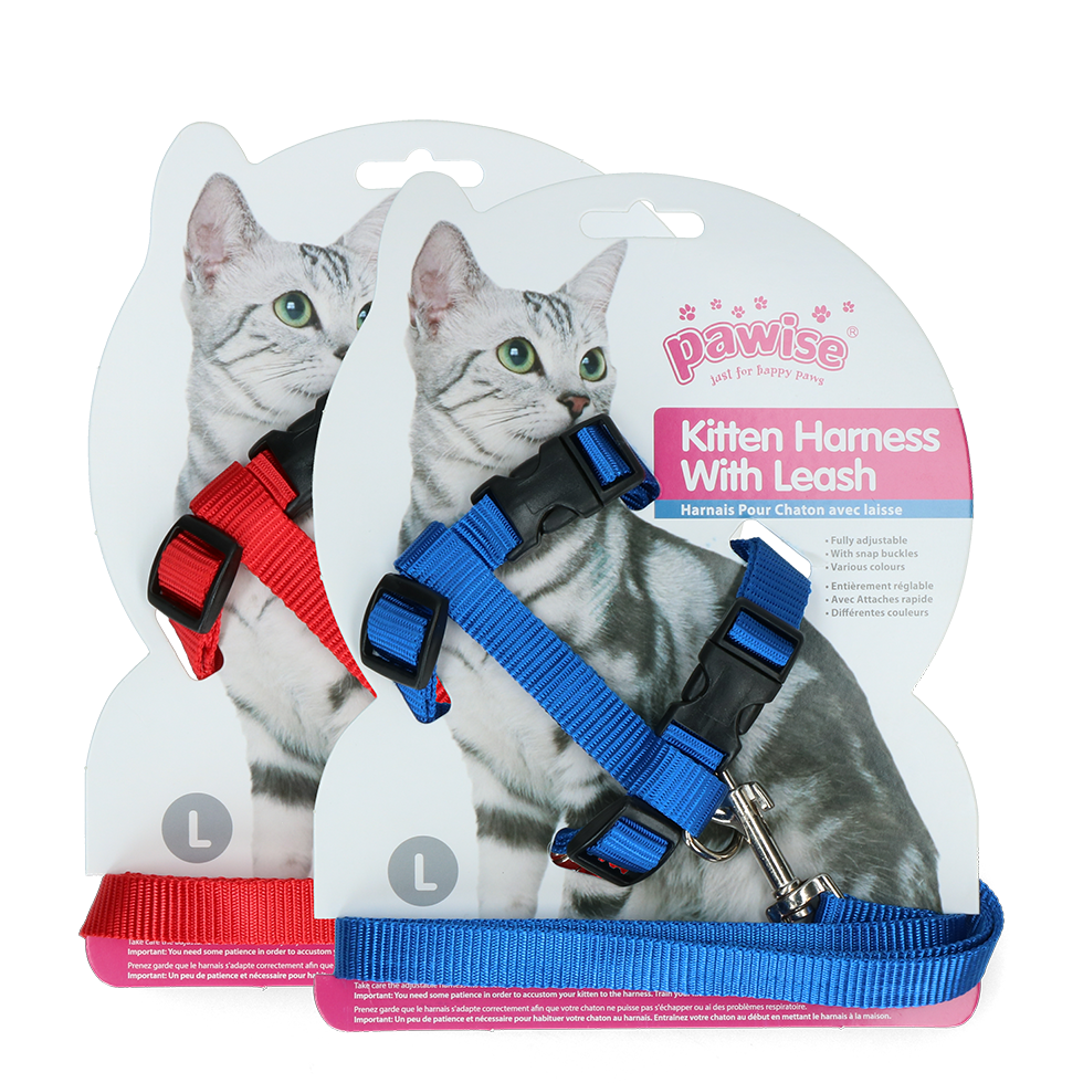 Pawise Kitten Harness Leash-Red/Blue