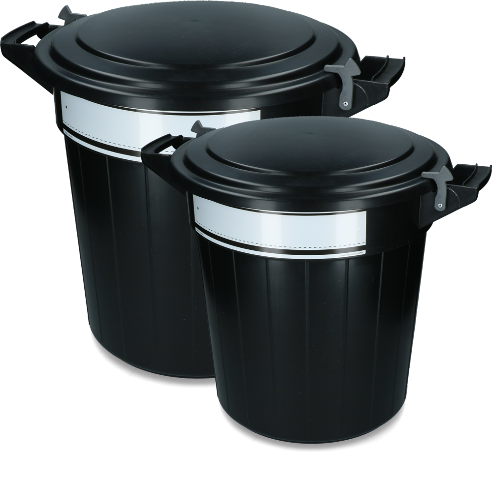 Storage bucket 80 l black, lid, lock and writing label