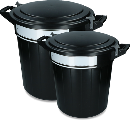 Storage bucket 80 l black, lid, lock and writing label
