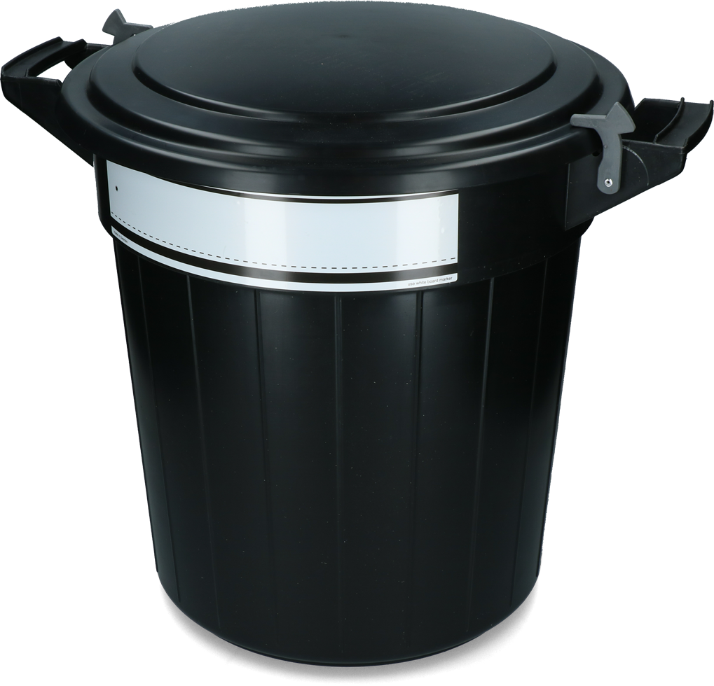 Storage bucket 40 l black, lid, lock and writing label