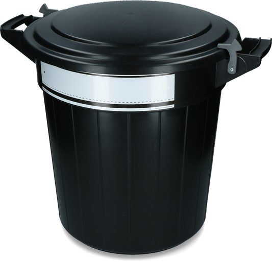Storage bucket 80 l black, lid, lock and writing label