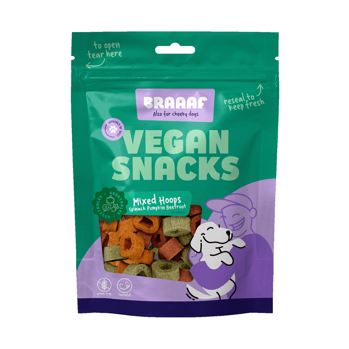 Braaaf Vegan Snack Mixed Hoops Spinach Pumpkin Beetroot - 1 cm
